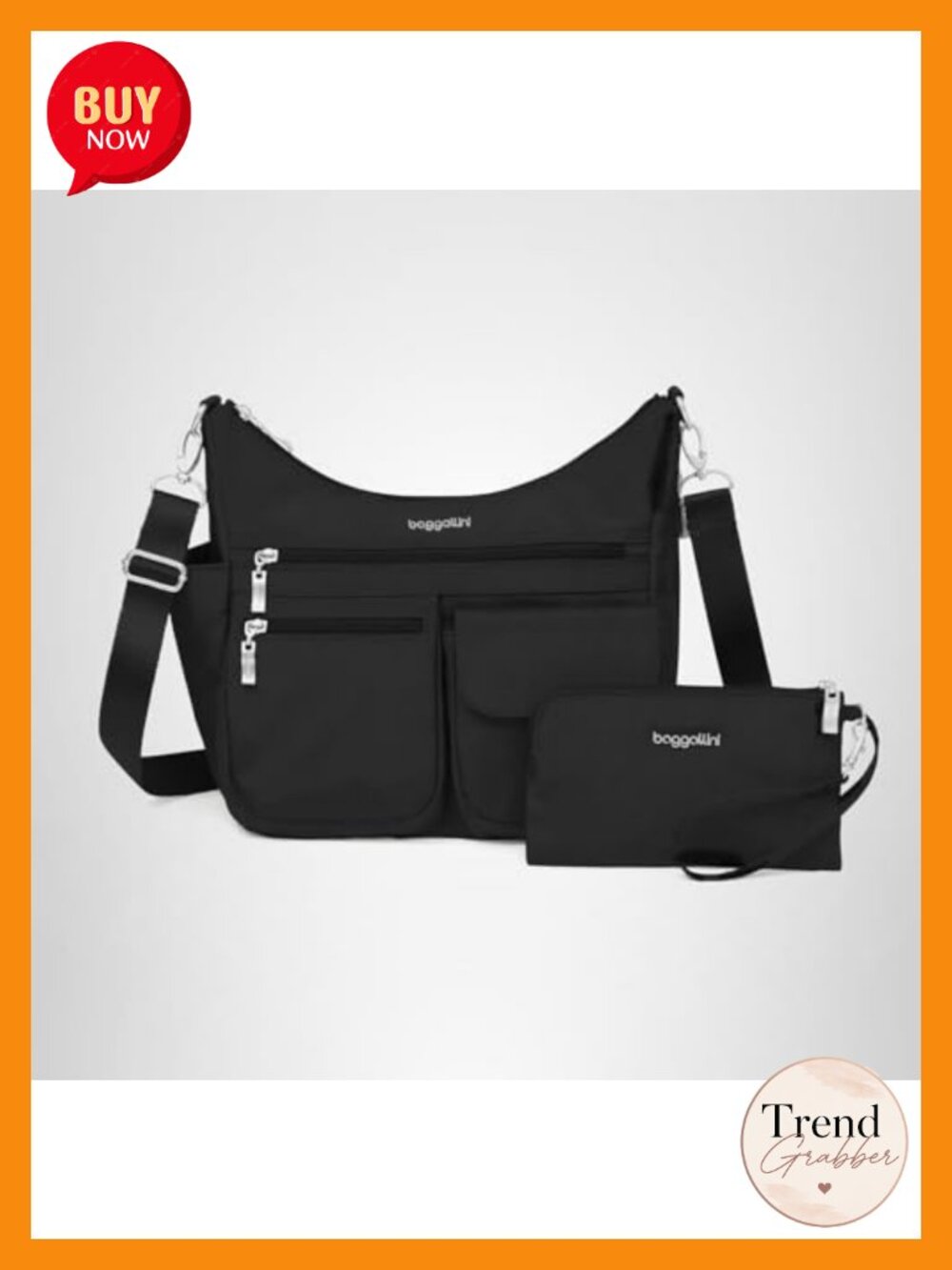 RFID Blocking Crossbody Hobo Bag with Wristlet - Water Resistant Nylon